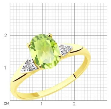 Кольцо Diamant 53-310-00216-3_18 размер 18 вес 1.59 г золото, фианит, хризолит купить,NaN