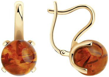 Серьги Diamant 51-320-00767-1 вес 4.36 г золото, янтарь купить,427030