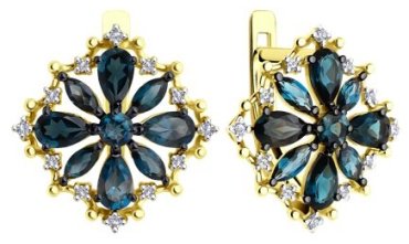 Серьги Diamant 53-320-02349-1 вес 4.35 г золото, лондон топаз купить,NaN