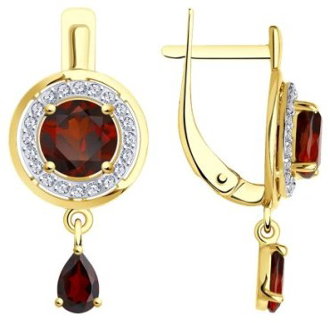 Серьги Diamant 53-321-01426-1 вес 3.02 г золото, гранат купить,NaN