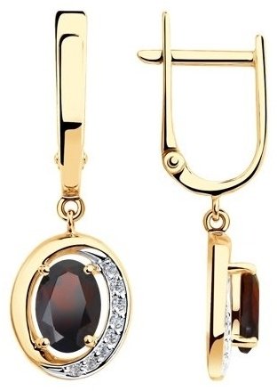 Серьги Diamant 51321002242 вес 2.99 г золото, фианит, гранат купить,NaN