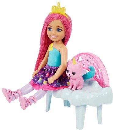 Кукла-модель Mattel Кукла Челси с котенком HLC27, 13 см аксессуары в комплекте, руки и ноги подвижные