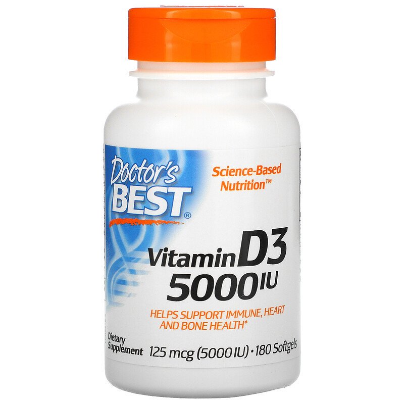 Doctor's Best витамин D3 125 мкг 5000 МЕ 180 мягких таблеток