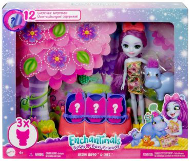Кукла-модель Mattel Enchantimals, Baby Best Friends с куклой, фигуркой бегемота и сюрпризами HNW97, 15 см купить,NaN