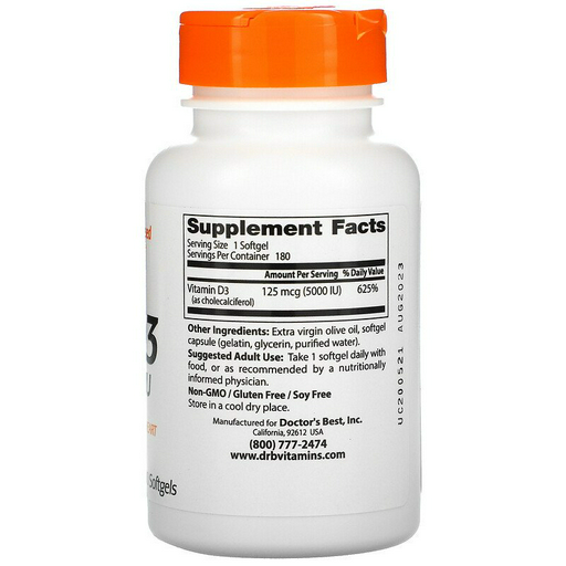 Doctor's Best витамин D3 125 мкг 5000 МЕ 180 мягких таблеток