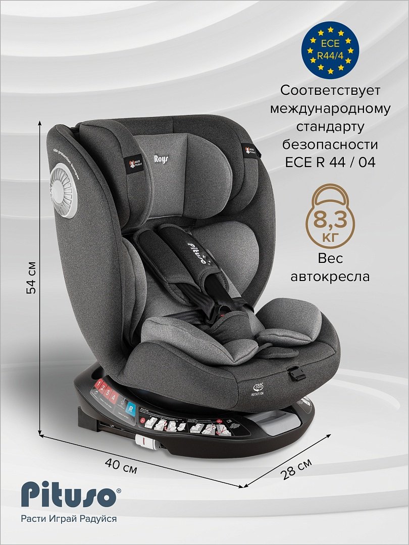 Pituso Roys+ Dark grey G406-GR-GR 0/1/2/3 (до 36 кг) серый купить,NaN