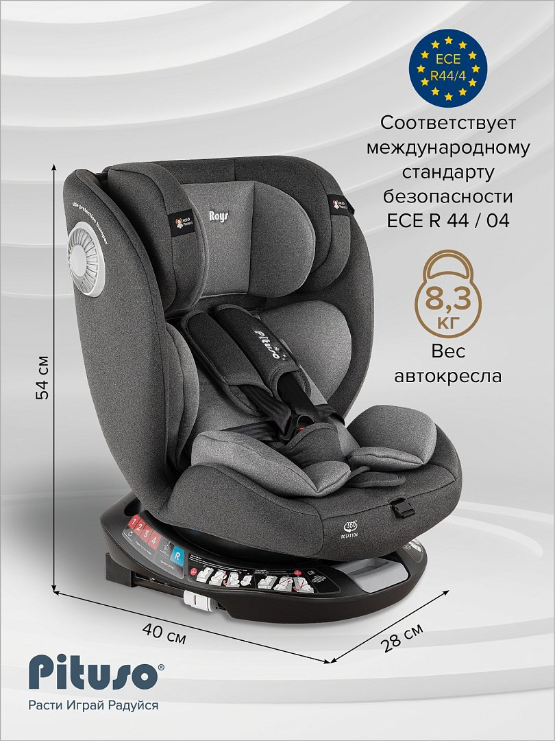 Pituso Roys+ Dark grey G406-GR-GR 0/1/2/3 (до 36 кг) серый купить,NaN