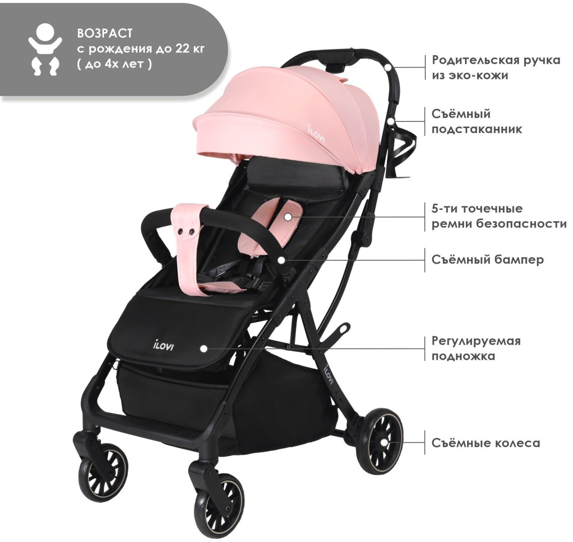 Коляска прогулочная iLovi Gift, черный, розовый - ForteMarket Коляска прогулочная iLovi Gift, черный, розовый купить,39900