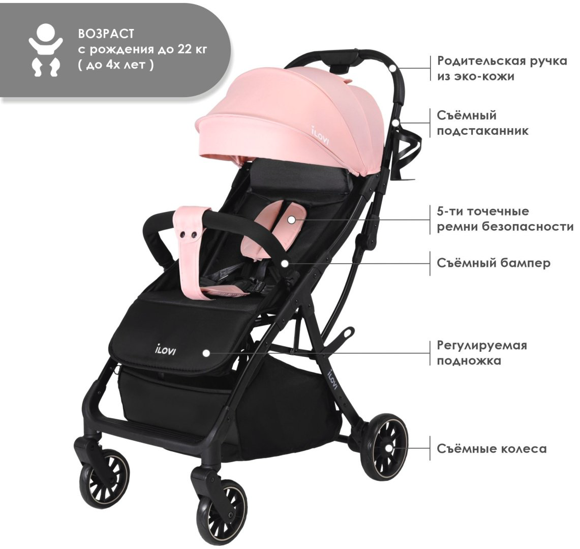 Коляска прогулочная iLovi Gift, черный, розовый - ForteMarket Коляска прогулочная iLovi Gift, черный, розовый купить,39900