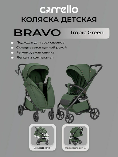 Коляска прогулочная CARRELLO Bravo Carbon, зеленый