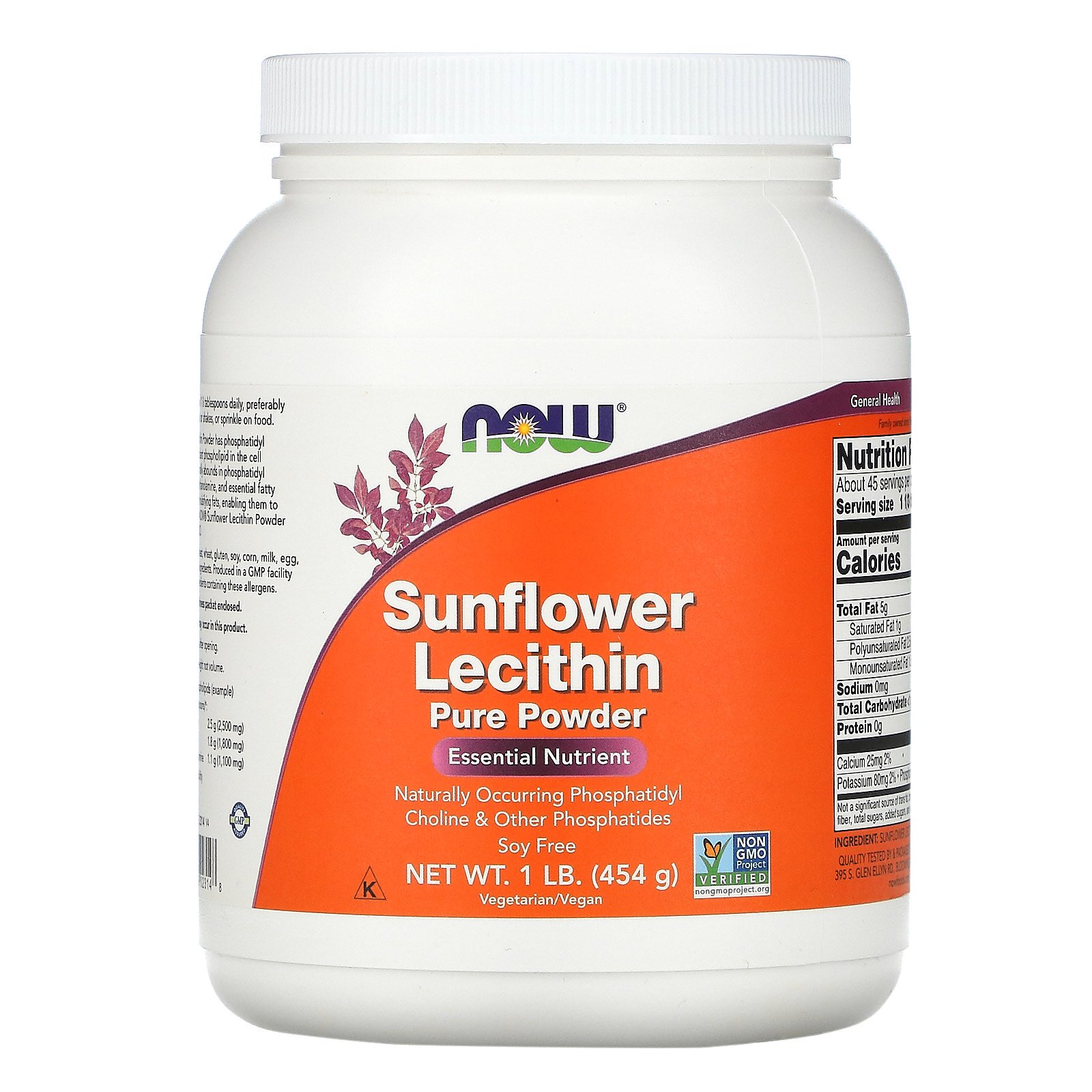 Now Sunflower Lecithin Pure Powder 454 гр