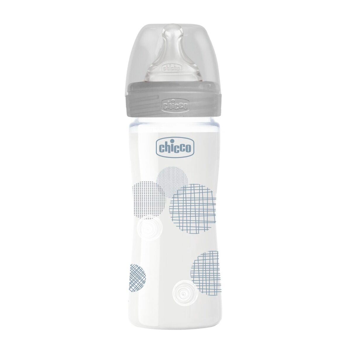 Бутылочка Chicco для кормления Wellbeing силикон 240 мл 0м+ стекло серое купить,NaN