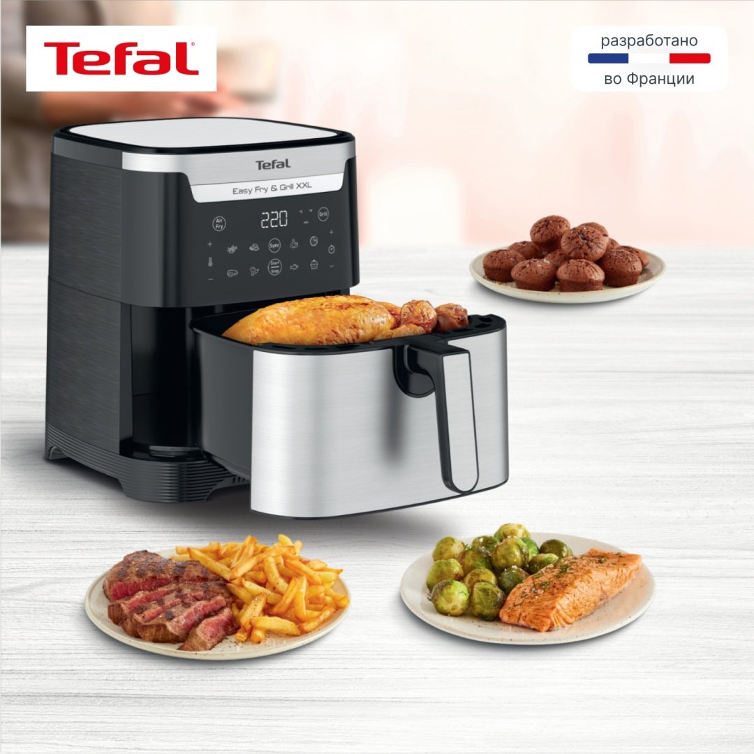 Аэрогриль Tefal EY801D15 Easy Fry &amp; Grill XXL черный, стальной купить,118610