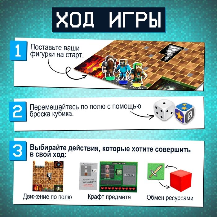 Настольная игра Лас Играс KIDS Настольная игра-бродилка «Пиксель-крафт», 2-4 игрока, 7+ купить,NaN