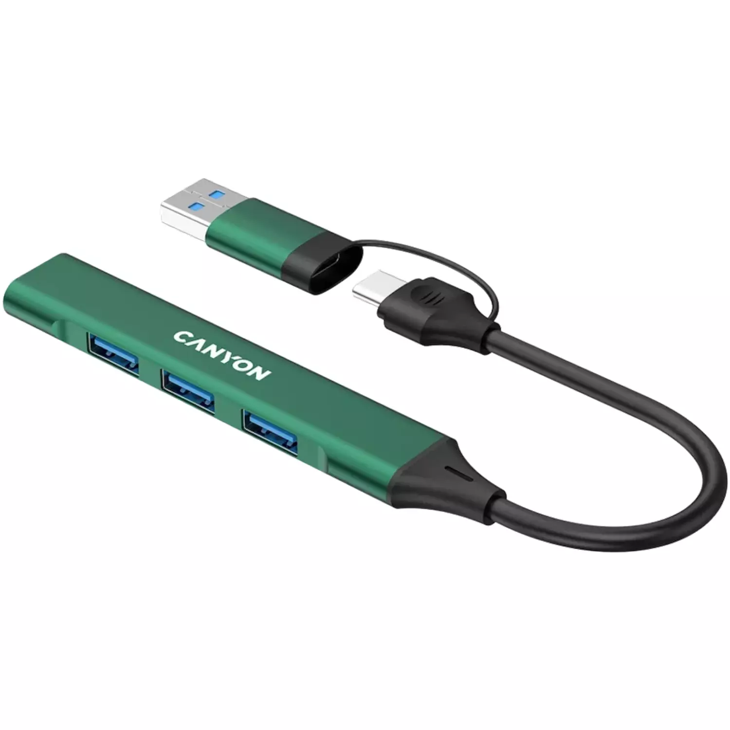 Адаптер Canyon DS-02 4in1 USB-A/C Green