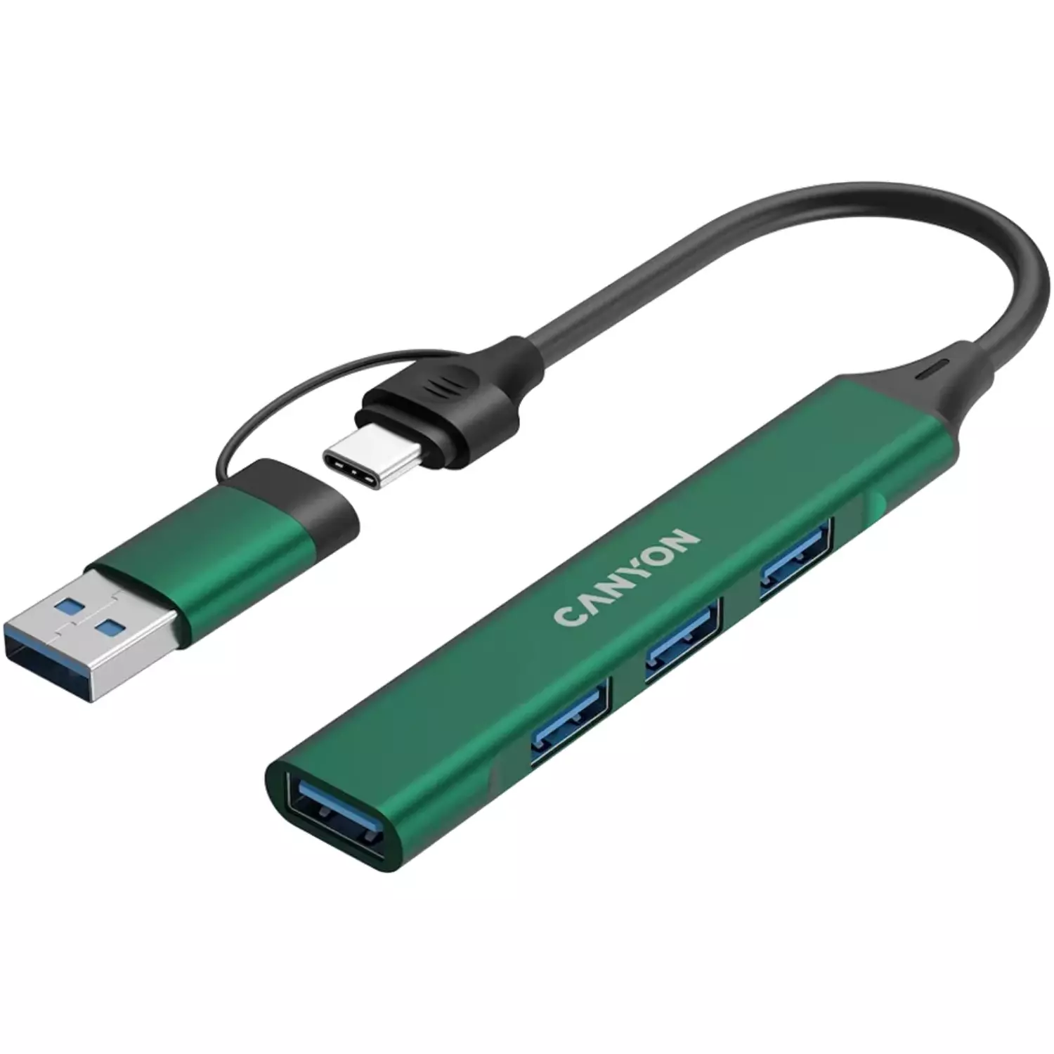 Адаптер Canyon DS-02 4in1 USB-A/C Green