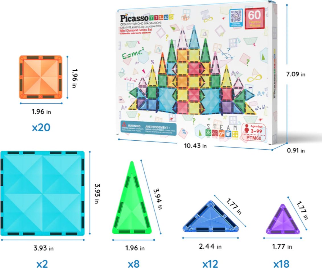 Конструктор PicassoTiles Магнитный конструктор PTM60, деталей 60 шт купить,NaN