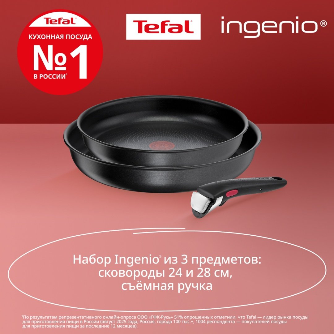 Набор посуды со съемной ручкой Tefal Ingenio Daily Chef Black 3 предмета 24/28 см L7629553 купить,NaN