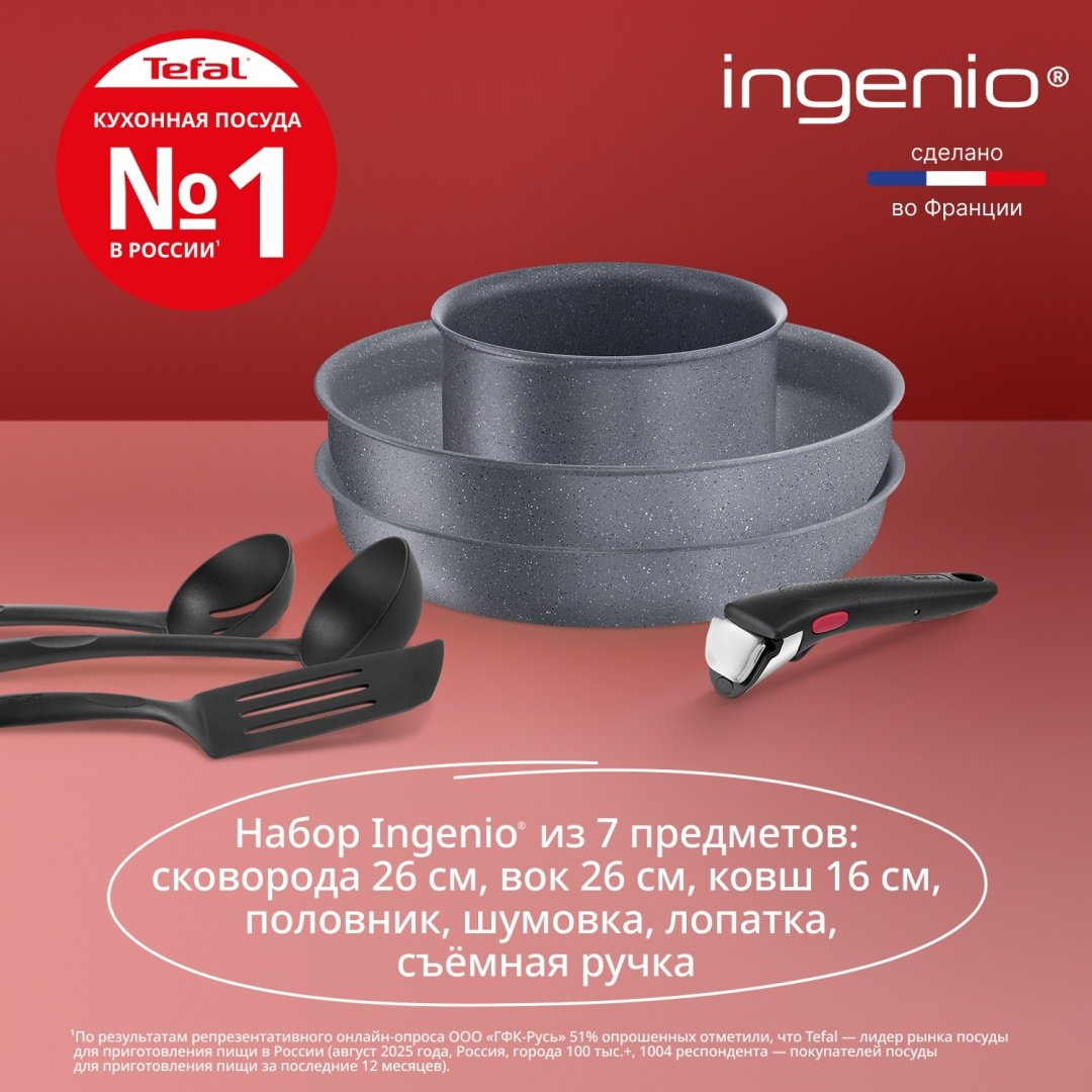 Набор посуды со съемной ручкой Tefal Ingenio Natural Force 7 предметов 16/26/26 см L3969072 купить,NaN