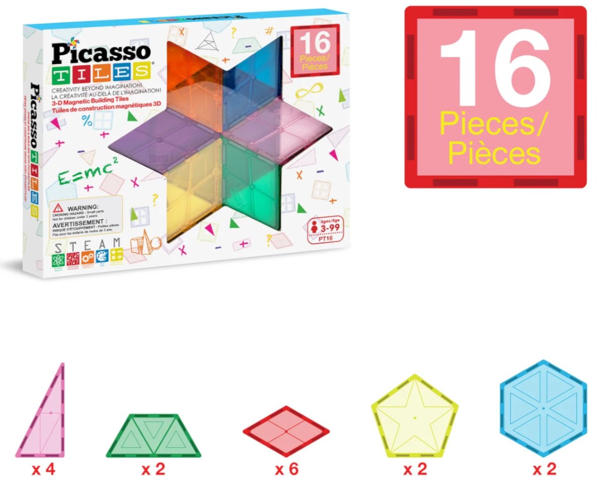 Конструктор PicassoTiles Геометрические формы PT16, деталей 16 шт купить,NaN