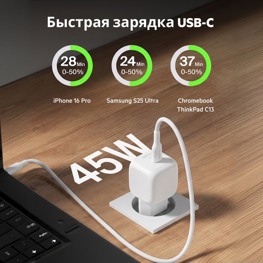 Зарядное устройство Belkin WCA013KQWH USB Type-C 45 Вт белый купить,NaN