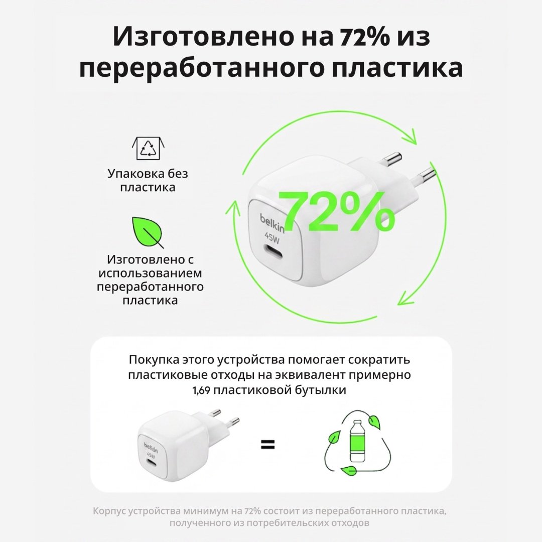 Зарядное устройство Belkin WCA013KQWH USB Type-C 45 Вт белый купить,NaN