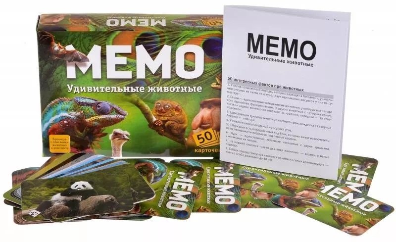 Настольная игра Нескучные игры Мемо Удивительные животные 7207