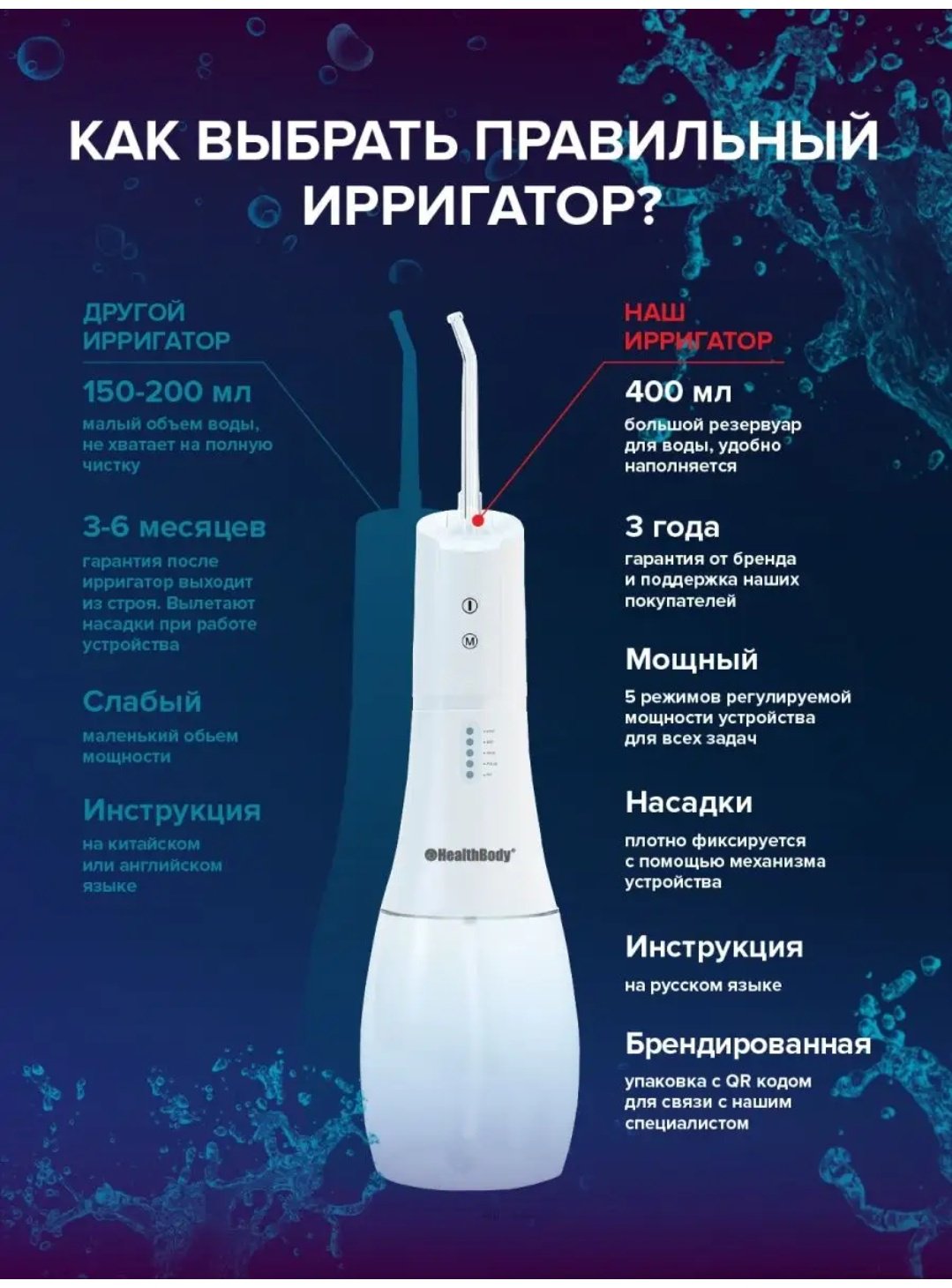 HealthBody ирригатор Wi Max моноструйный емкость 400 мл