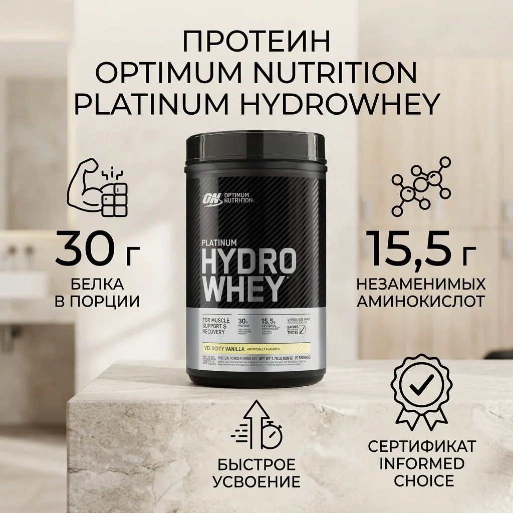 Протеин Optimum Nutrition PLATINUM HYDROWHEY ваниль 793g купить,NaN