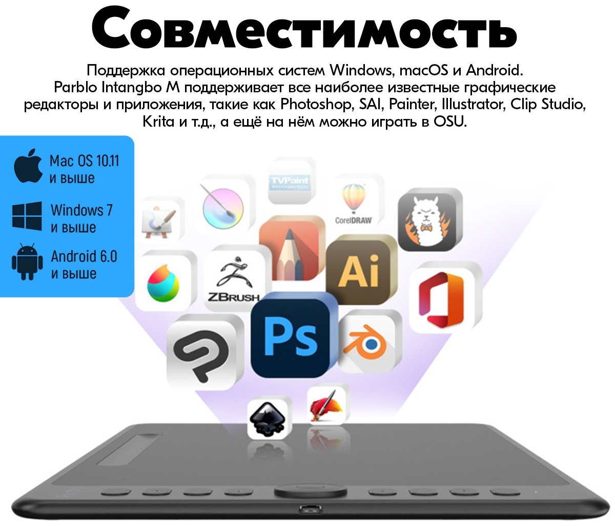 Графический планшет Parblo Intangbo M черный купить,41900