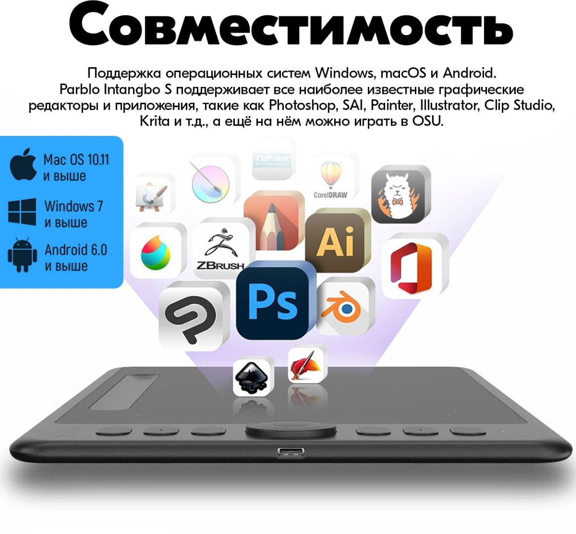 Графический планшет Parblo intangbo S черный купить,27990