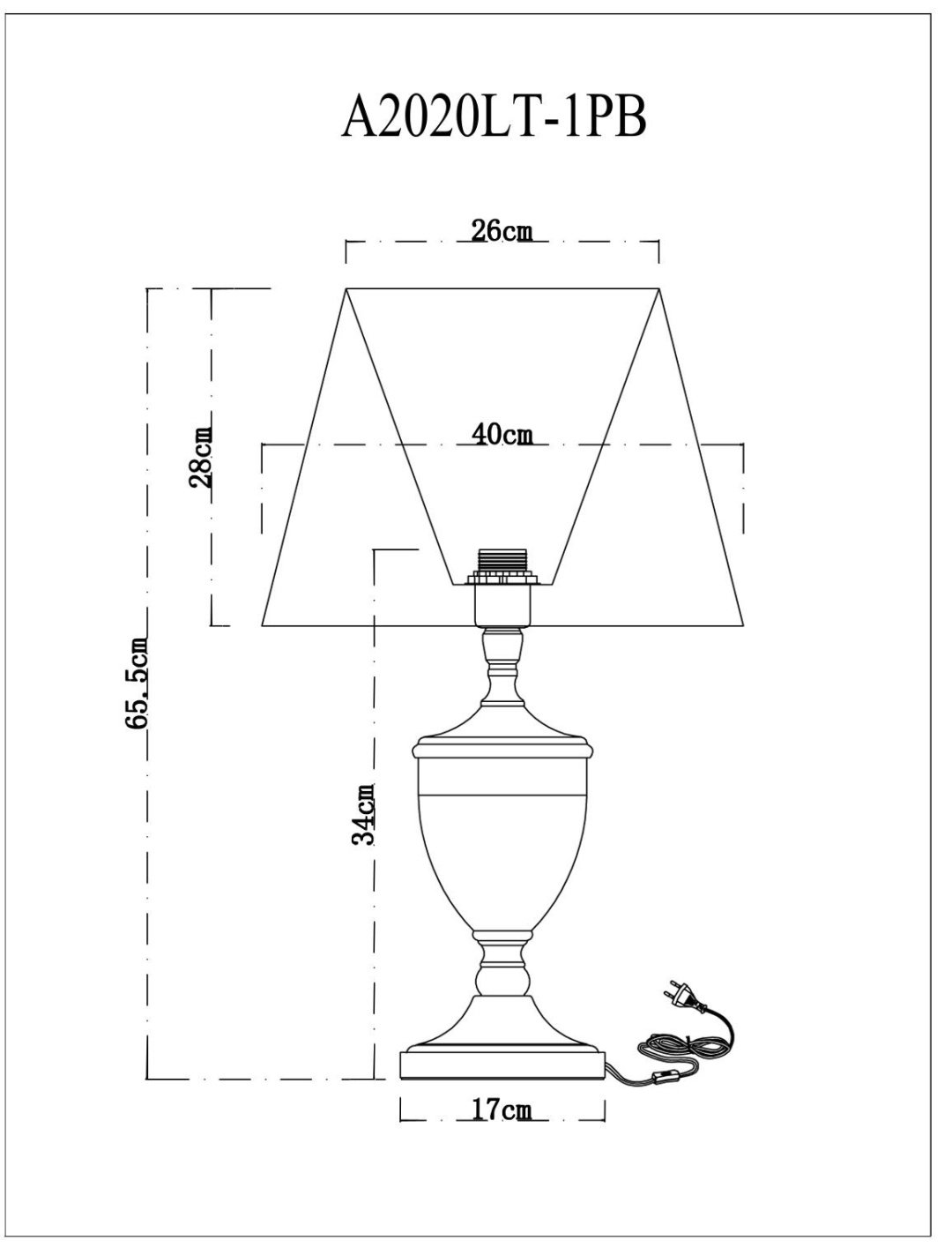 Настольная лампа Arte Lamp A2020LT-1PB E27, 60 Вт, металл, ткань