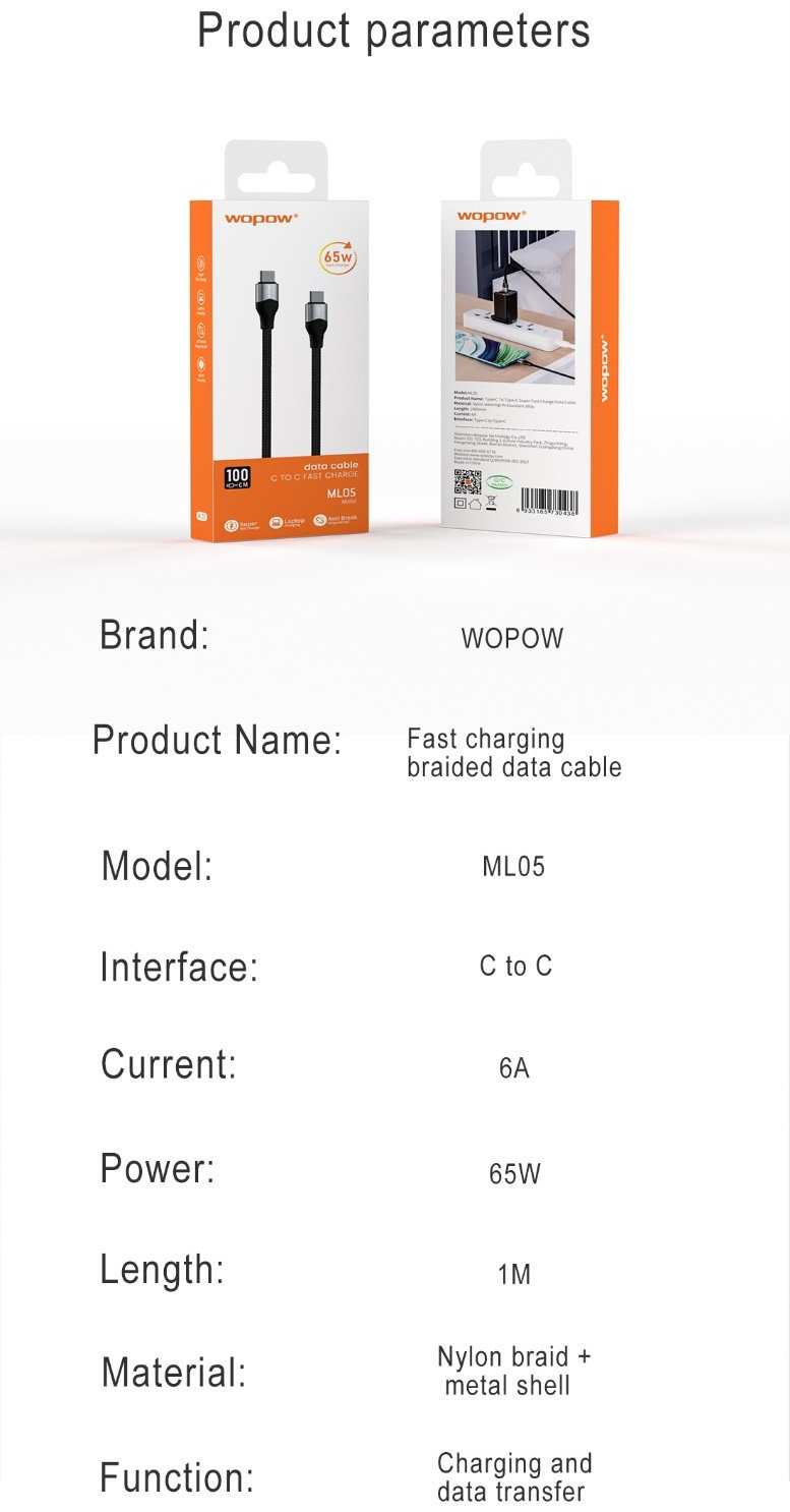 Кабель Wopow USB 4 Type-C (M), 1 м, ML05 черный купить,1570