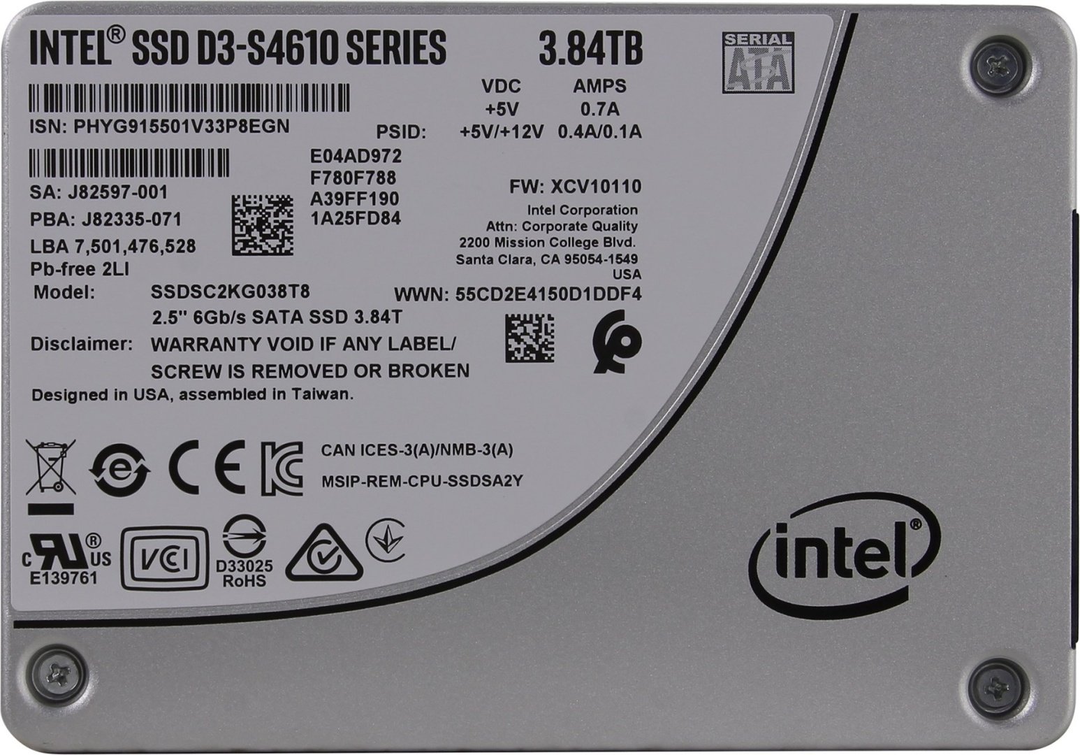 Intel SSDSC2KG038T801 3.84TB купить,NaN