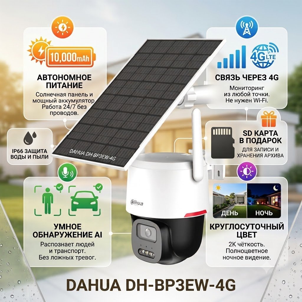 Dahua камера видеонаблюдения DH-BP3EW-4G, 3MP, расширение 2304x1296 купить,72900