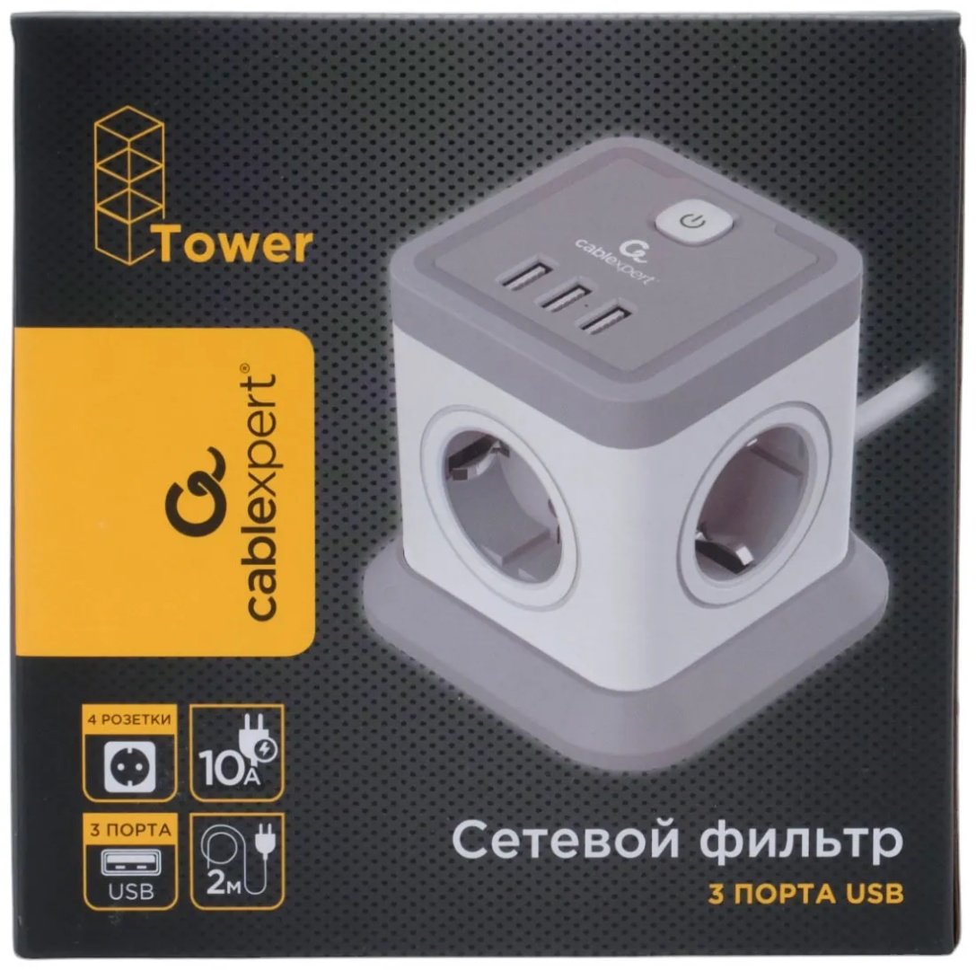 Сетевой фильтр Cablexpert TWR-4-U3-W-3, 3 м купить,NaN
