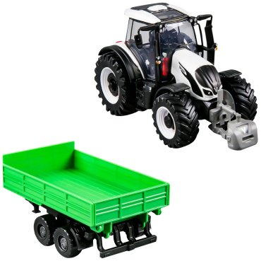BBurago Valtra N174 с прицепом 18-31676, металл, пластик, белый