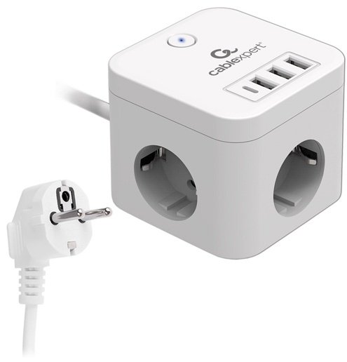 Сетевой фильтр Cablexpert CUBE-3-CU3-W-1.5 1.5 м купить,NaN