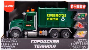 Спецтехника Funky Toys "ГОРОДСКАЯ ТЕХНИКА" ФРИКЦИОННАЯ МАШИНА-МУСОРОВОЗ FT0454662, пластик, темно-зеленый купить,0