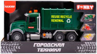 Спецтехника Funky Toys "ГОРОДСКАЯ ТЕХНИКА" ФРИКЦИОННАЯ МАШИНА-МУСОРОВОЗ FT0454662, пластик, темно-зеленый купить,NaN