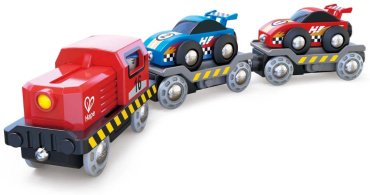 Автотранспортер Hape Транспортер гоночной машины E3735_HP, дерево, пластик, мультиколор купить,NaN