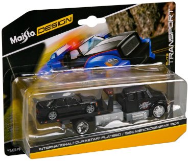 Автотранспортер Maisto Elite Transport - Int. DuraStar Flatbed/Mercedes-Benz 190E '90 15055/7, металл, черный купить,NaN