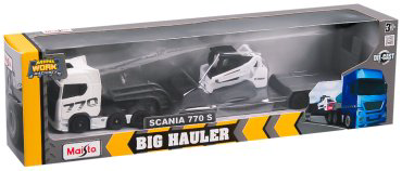 Автотранспортер Maisto Scania 770S with Bobcat Compact Track Loader 11681/5, металл, пластик, белый