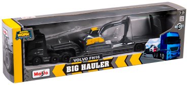 Автотранспортер Maisto Volvo FH16 with Volvo EC220E Excavator 11681/1, металл, пластик, черный