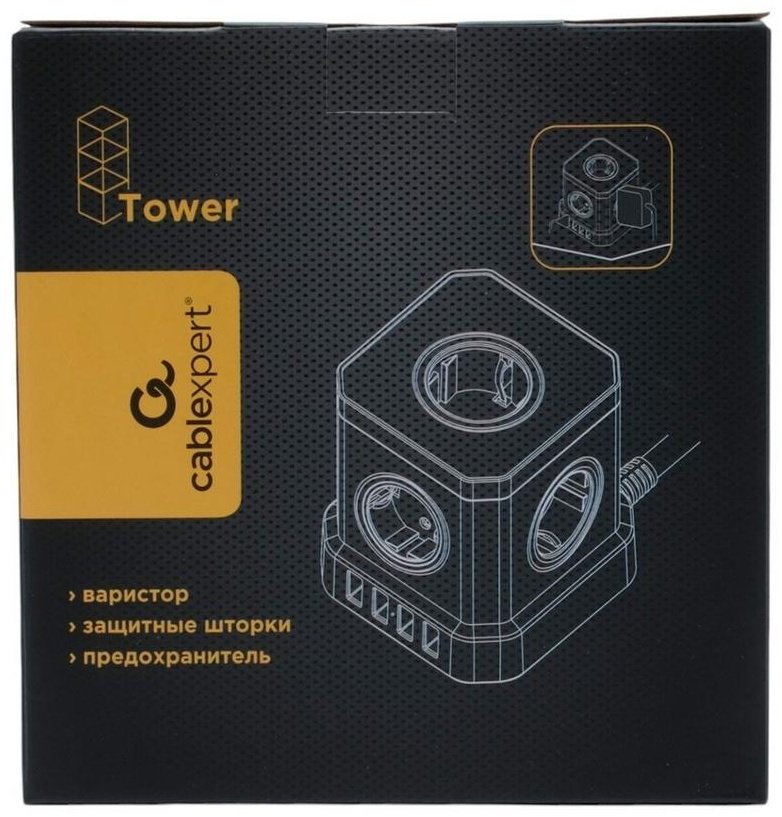 Сетевой фильтр Cablexpert TWR-5-U4-B-3, 3 м купить,NaN