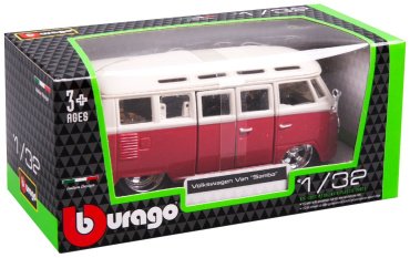 BBurago Volkswagen Van Samba 18-43048, пластик, металл, белый, красный