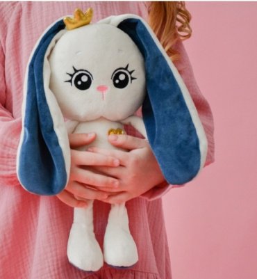 Мягкая игрушка Мякиши Зайка Мия, высота 30 см, синий, белый