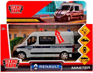 Технопарк Renault Master полиция 14 см серебристый купить,NaN