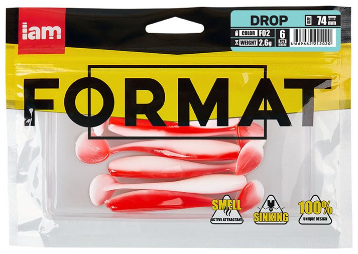 Мягкая приманка IAM Силиконовая приманка FORMAT DROP 74mm (6шт.) цвет F02 6 шт 74 мм