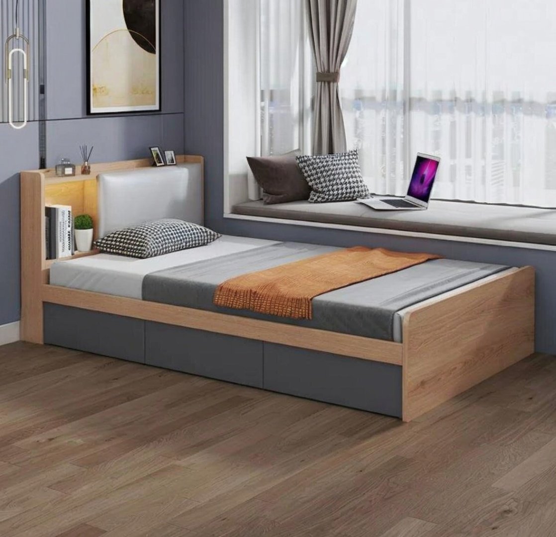 Кровать Den store Comfort d-8 односпальная, 100х200 см (с матрасом, без подъёмного механизма) коричневый, серый купить,NaN